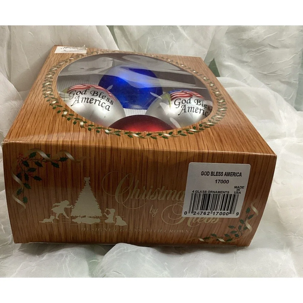 Krebs Glass Patriotic Christmas Ornament God Bless America 3